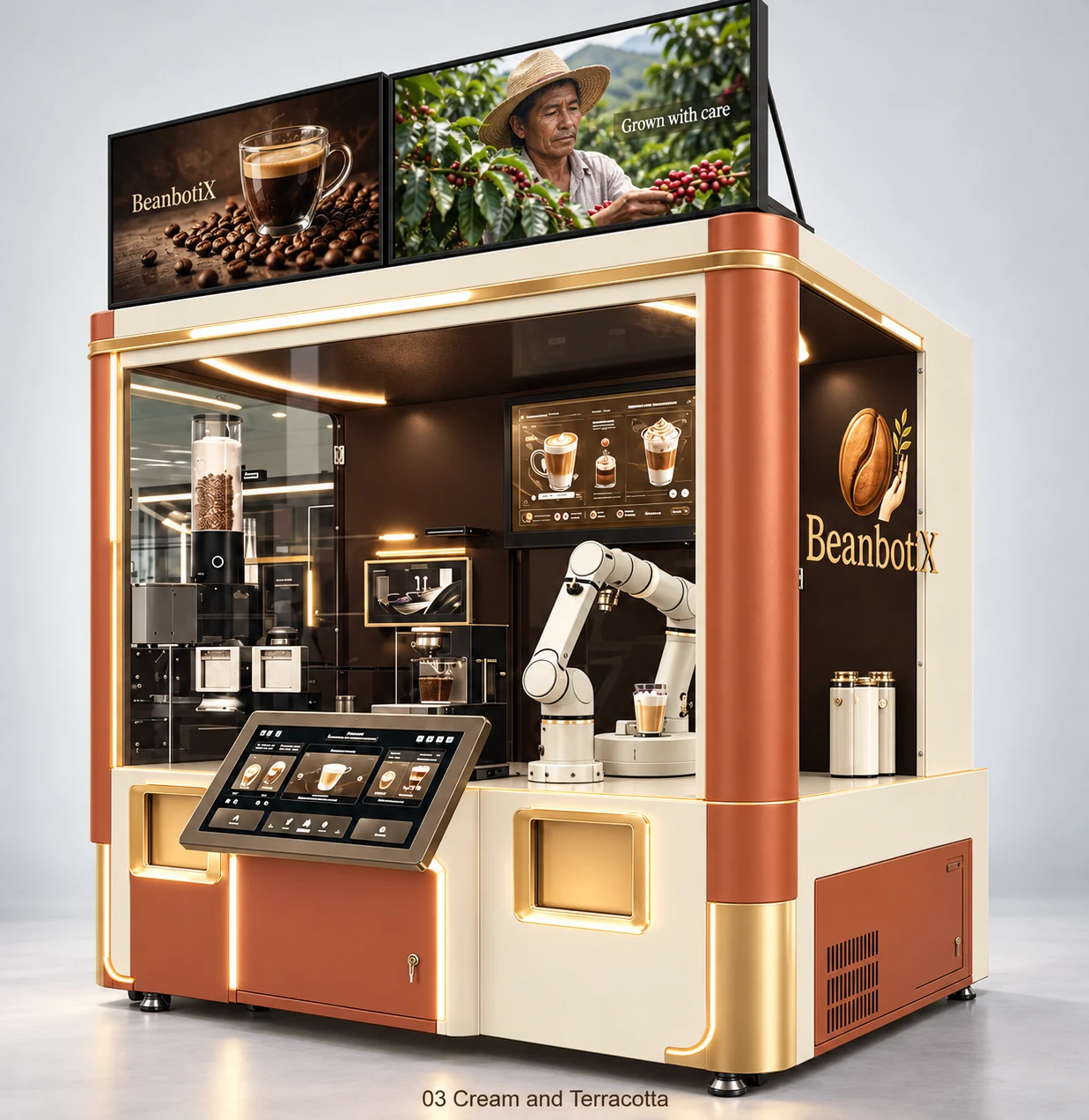 Cream and terracotta BeanbotiX coffee bar concept
